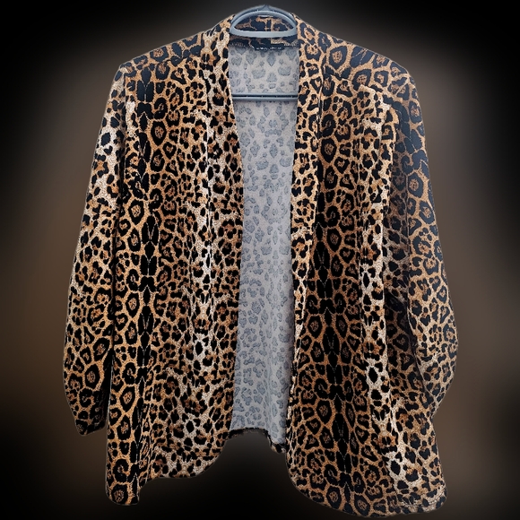Zenobia Sweaters - ZENOBIA Leopard Print Open Front Cardigan